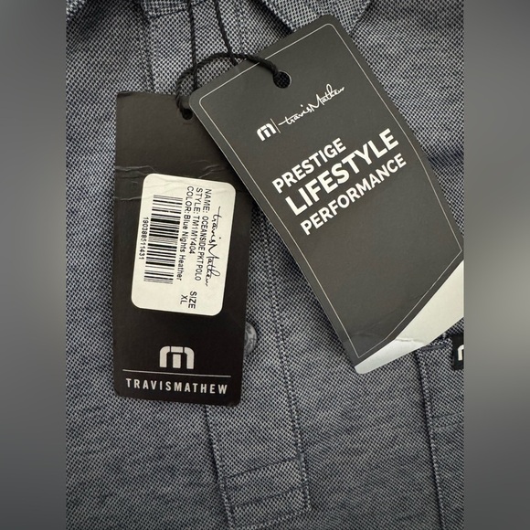 Travis Matthew Oceanside Polo Shirt Blue Nights Heather Size XL NWT Company Logo - Picture 6 of 13
